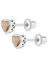 exquisite silver 5mm heart screw back baby November birthstone earrings